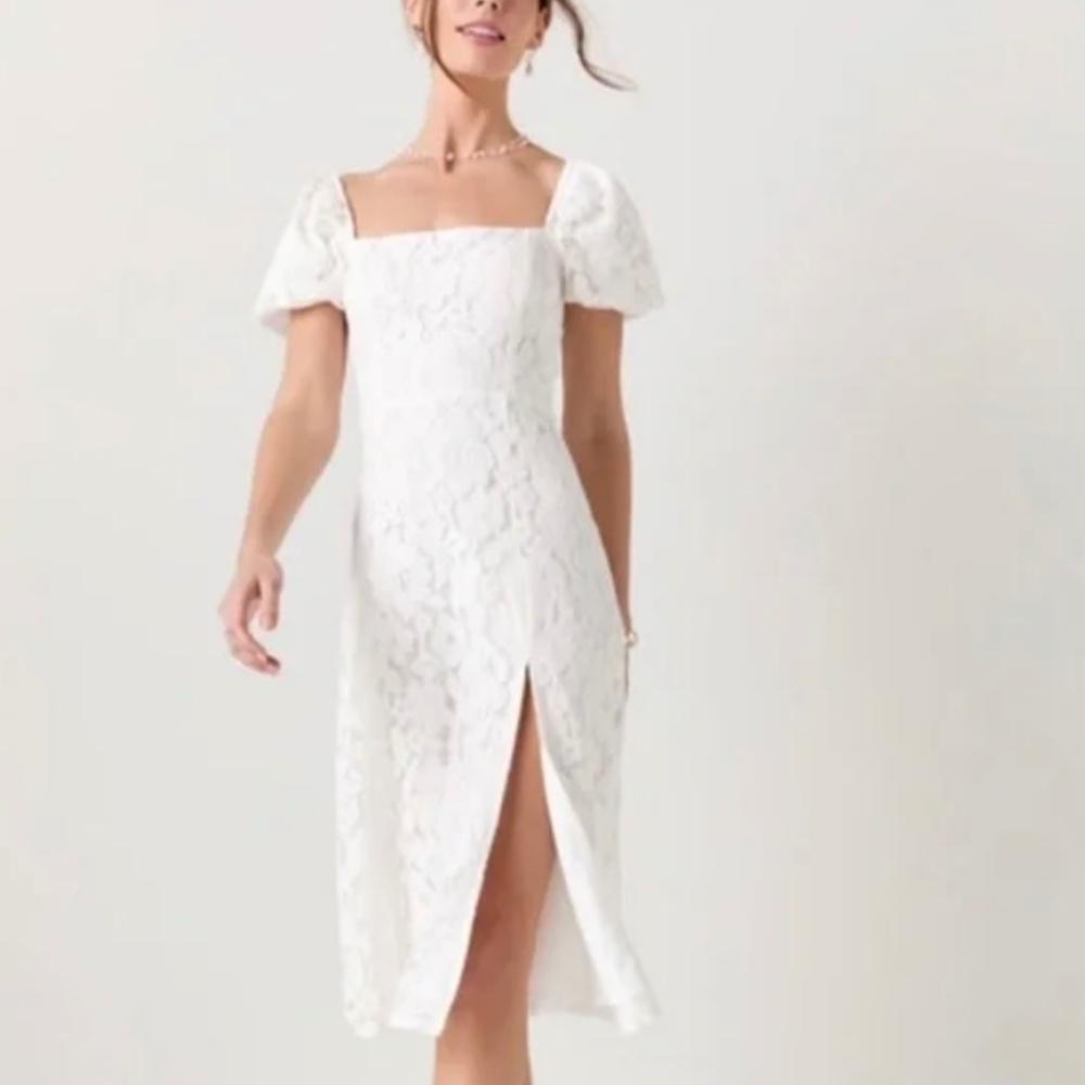 XS Tabitha Puff Sleeve Midi Dress White